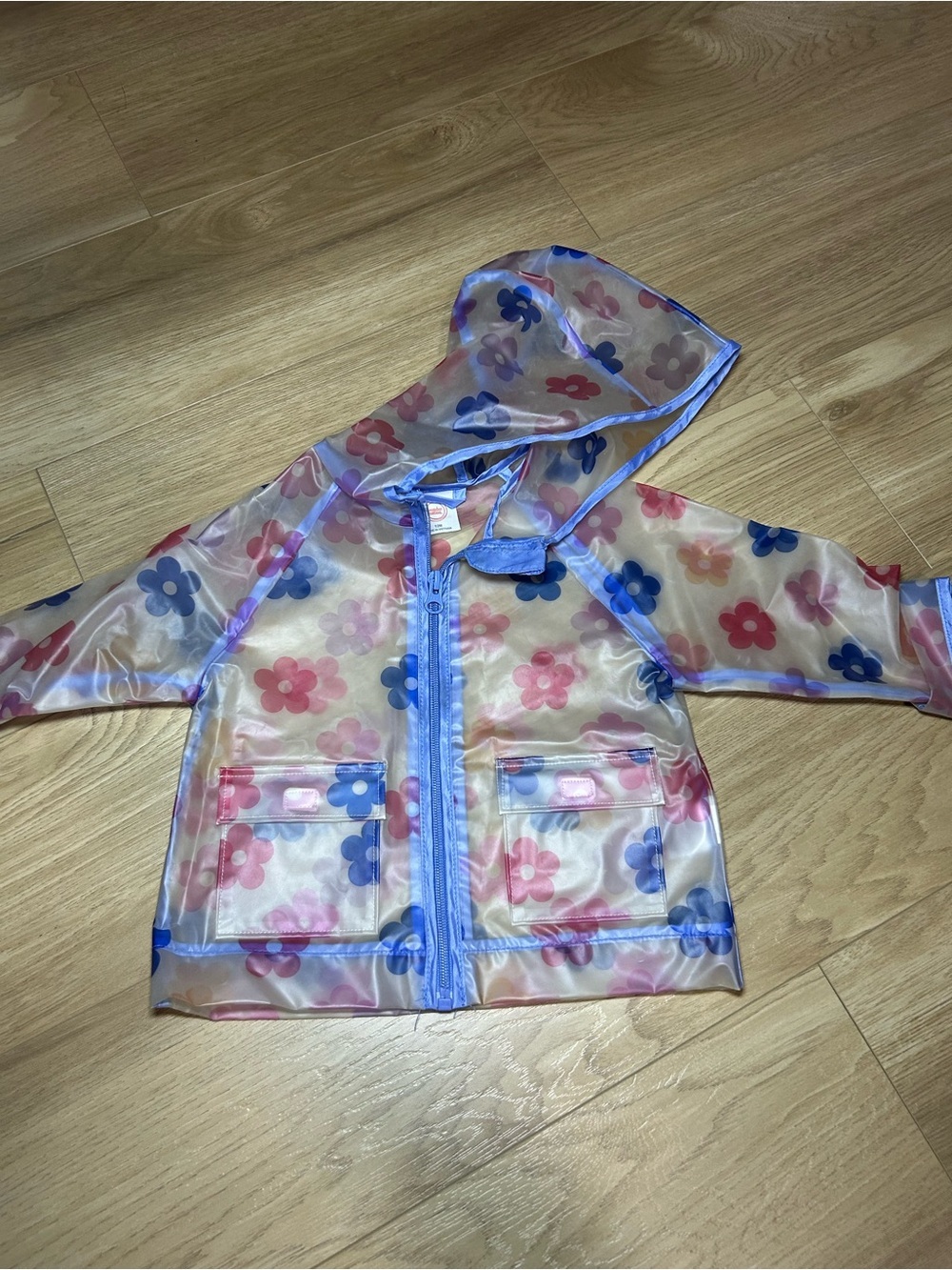 wonder nation Clear Floral Raincoat with Blue and Pink Flowers